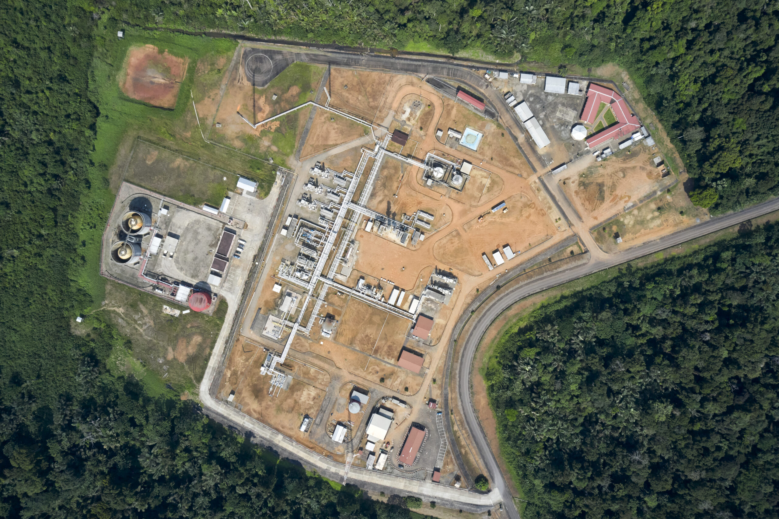 Gaz station onshore Cameroon seen from above
