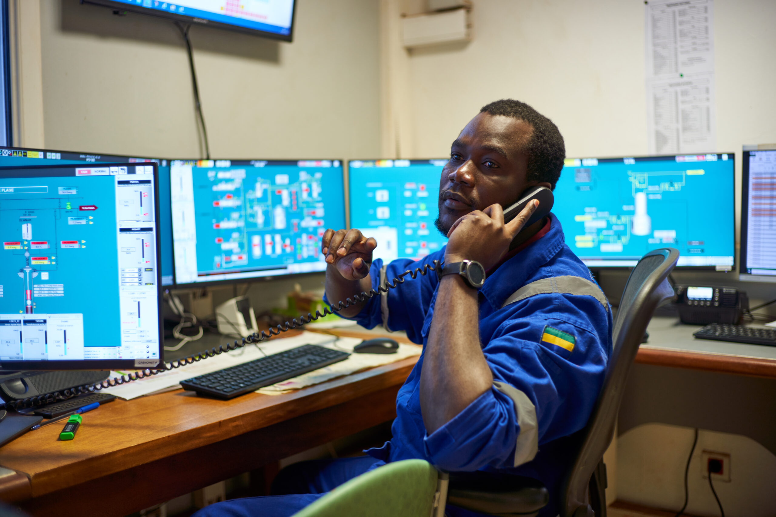 Man in the control room in Batangafo in Gabon